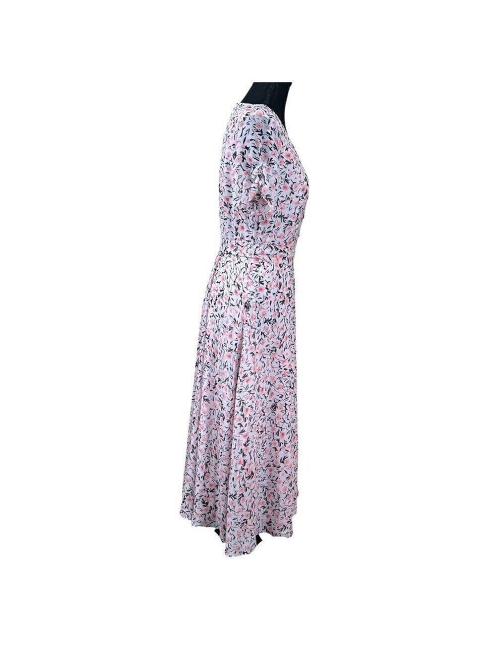Talbots Pink Green Floral Cottagecore Short Sleeve Button-Up Dress Size 4 - Picture 3 of 11